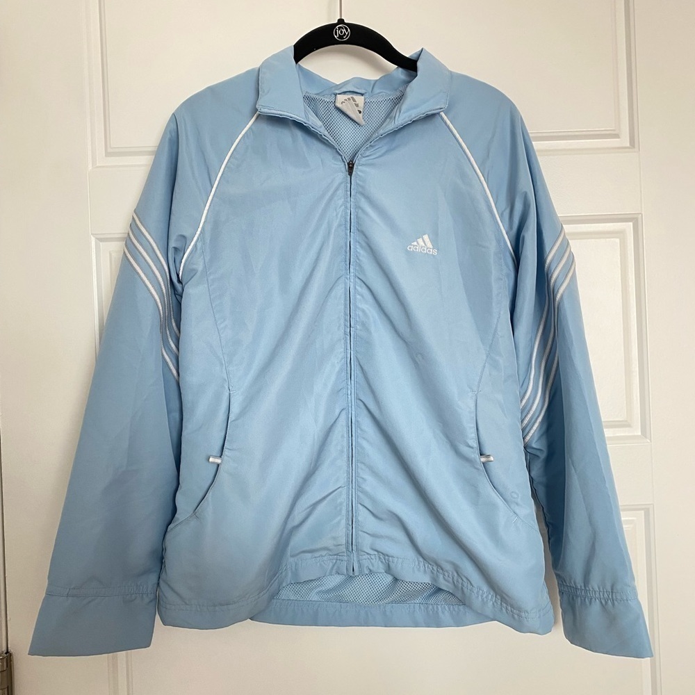 𝅺adidas Women’s Baby Blue Windbreaker Size‎ Medium